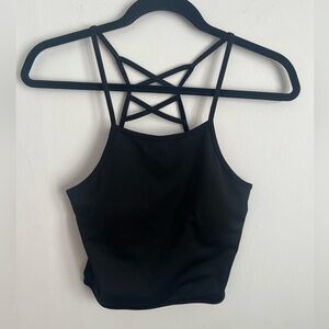 Unbranded Black Strappy Open Back Longline Sports Bra Tank Top Small